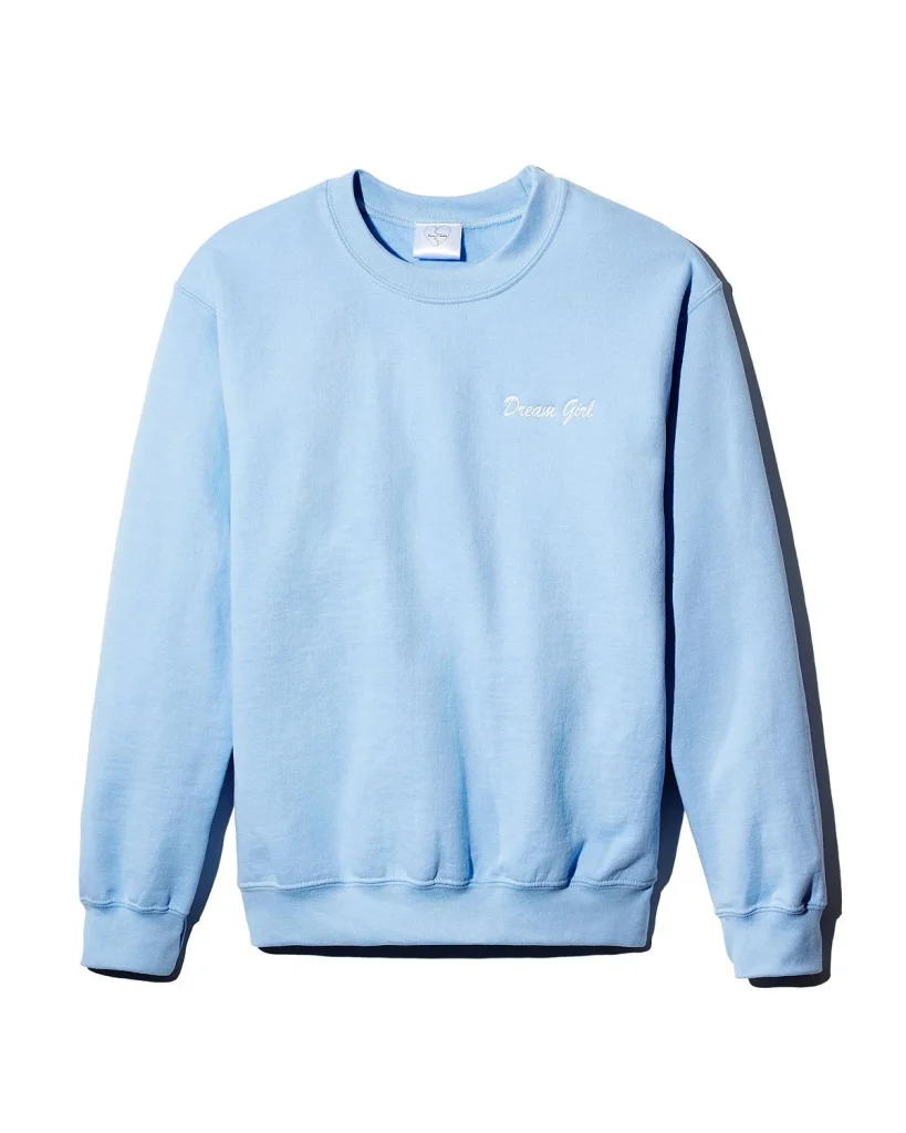Pale blue sweatshirt embroidered Dream Girl in white