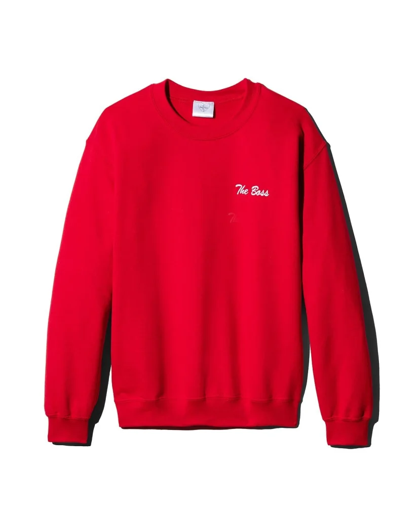 Red sweatshirt embroidered The Boss in white