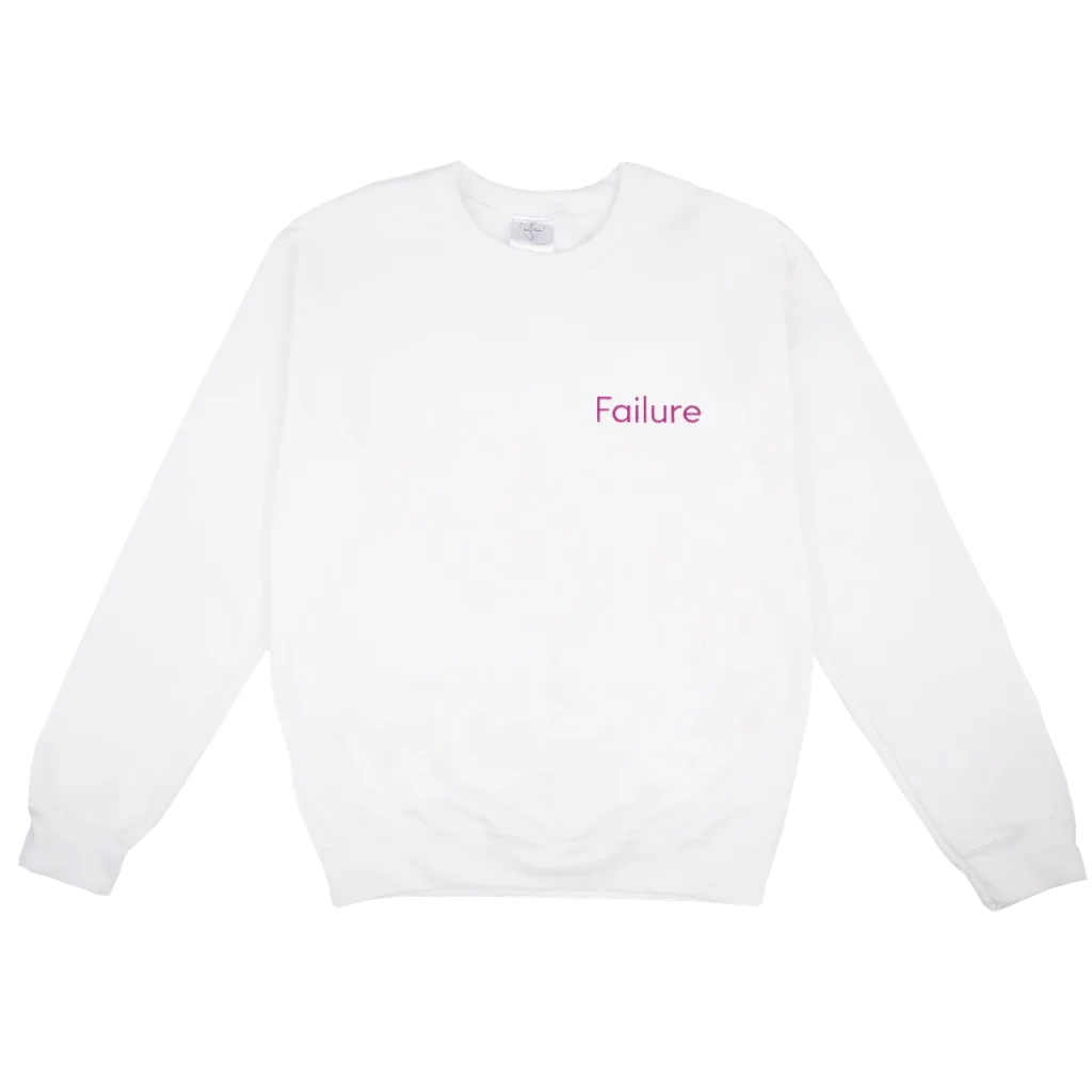 White sweatshirt embroidered Failure in magenta